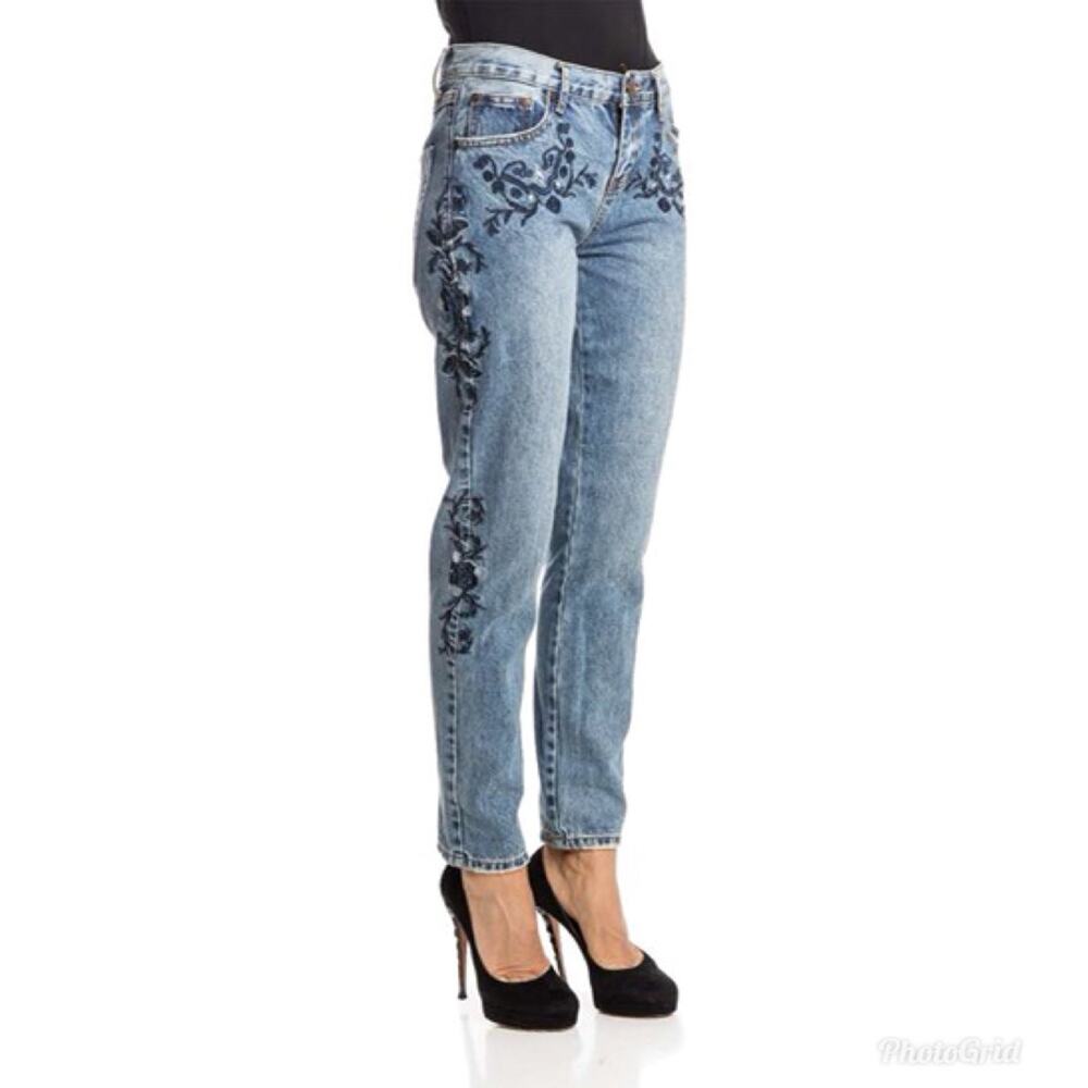 One Teaspoon NWT Jeans Floral Embroidered Boho Hippie Straight Light Wash